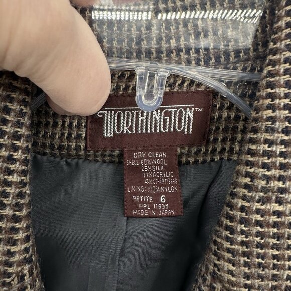 Womens Vintage 70s wool tweed Worthington brown plaid academia Blazer - Picture 7 of 8